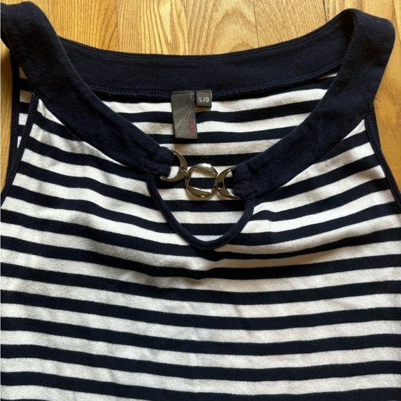 Navy and White Striped Women's Top With Buckle Detailing - Picture 2 of 3
